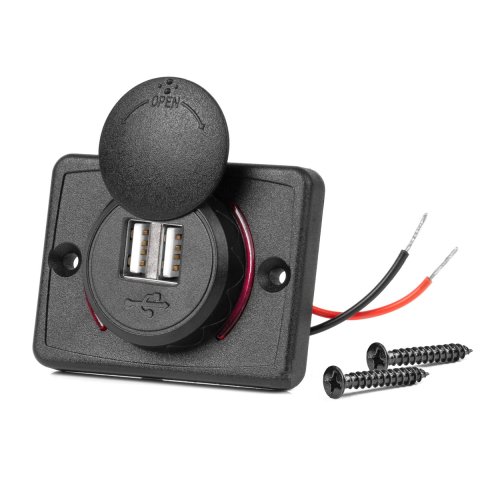 Vierkante waterdichte lader met rode LED-achtergrondverlichting, 2xUSB, 12/24V (64x48mm) - 04230 01 - 04230