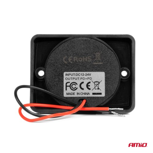 Vierkante waterdichte lader met rode LED-achtergrondverlichting, 2x USB C, 12/24V (64x48mm) - 04232 02 - 04232