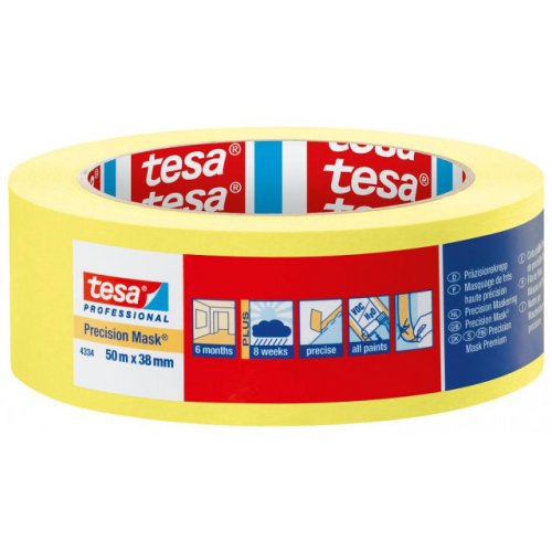 Tesa Precision Mask Indoor 04334  L.50mtr x B.38mm Geel (Per 4 Stuks) - 04334 640x480 - 04334-00003-01