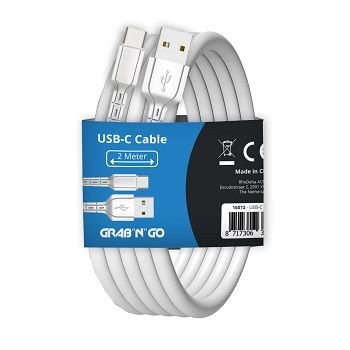 GrabNGo Cable USB > USB-C 2m - Wit - 16073 - 16073