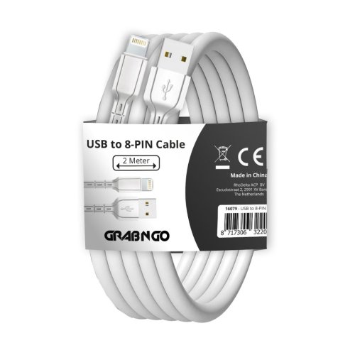 GrabNGo Cable USB > 8-PIN 2m - Wit - 16079 - 16079