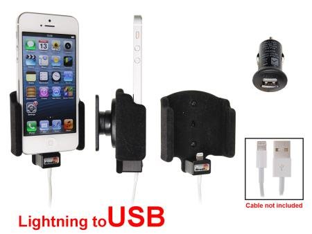 Apple iPhone 5 / SE Passieve houder. Originele lightning kabel met Belkin USB 12/24V plug - 514442 - 514442