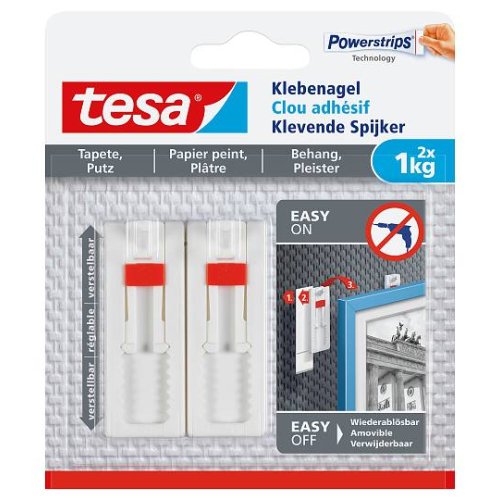 Tesa&reg; Verstelbare Klevende Spijker voor behang & pleisterwerk 1kg.2 in blister (per 8 stuks) - 77774 - 77774-00000-00