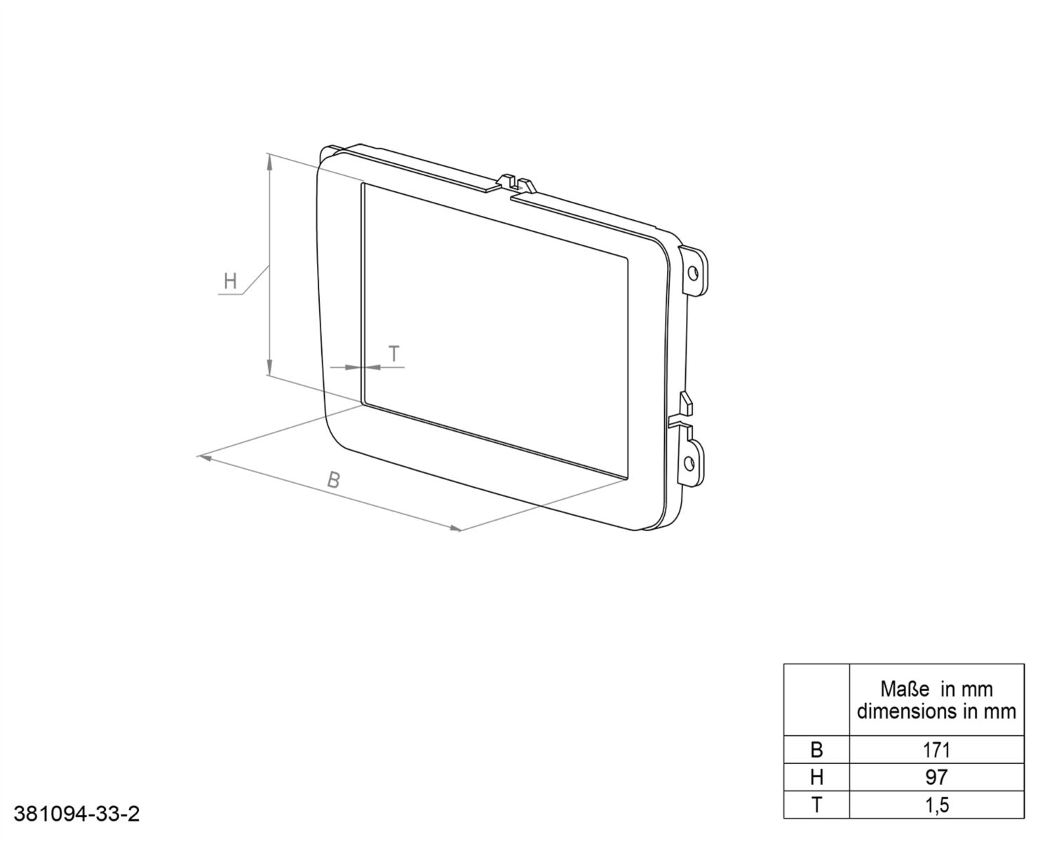 2-DIN Paneel Fiat 500/ 500 C - Kleur: Piano Zwart - Z 381094 33 2 - 381094-33-2